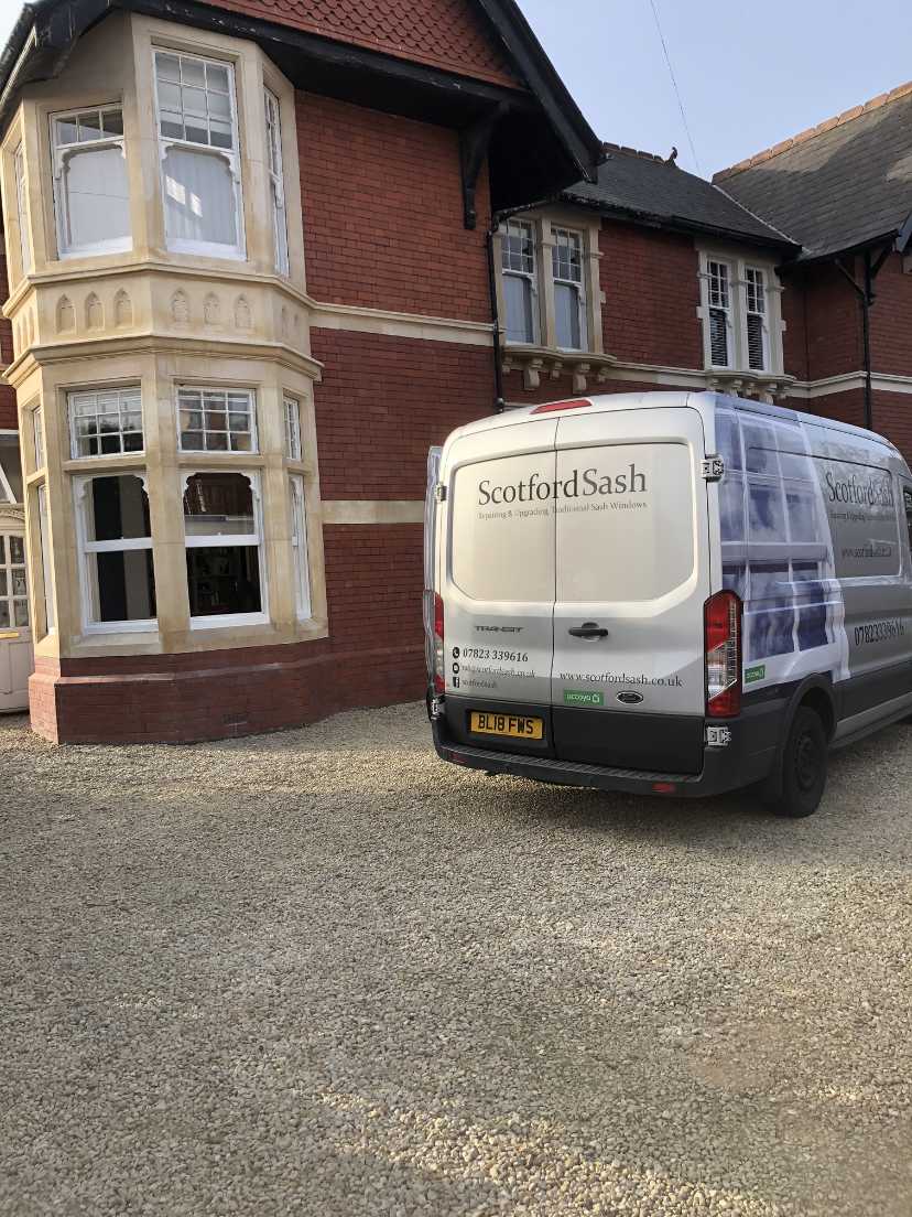 Scotford Sash van outside period property with customised sash windows